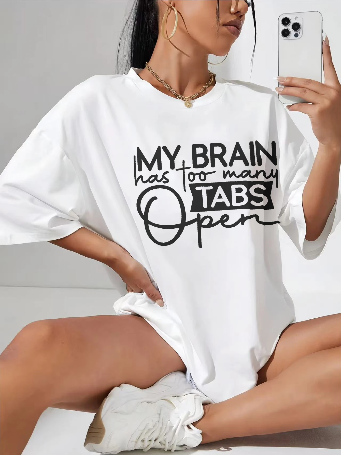 My Brain Has Too Many Tabs Open Relaxed White Women's T-Shirt Trendy Round Neck Ideal for Maternity Summer Fashion
My Brain Has Too Many Tabs Open Relaxed White Women's T-Shirt Trendy Round Neck Ideal for Maternity Summer Fashion
