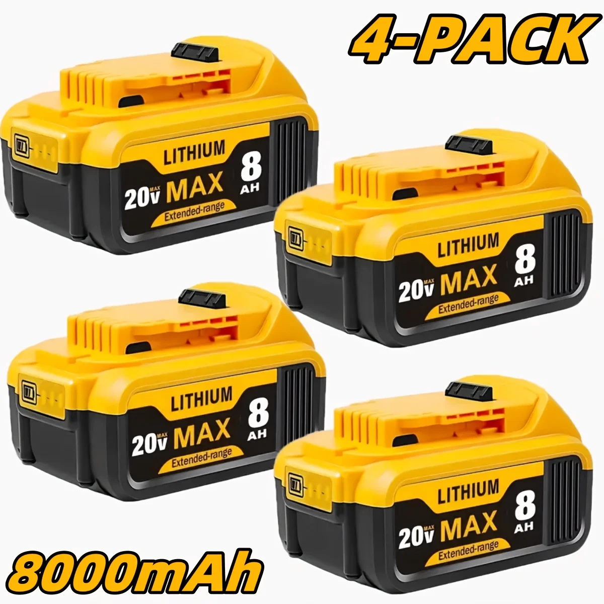1/2/4 Pack Replacement for Dewalt 20V Battery 8.0Ah DCB206, Compatible with for Dewalt 20V MAX Battery DCB204 DCB203 DCB200-2 DCB201 DCB180 DCD985B for Dewalt 20 Volt DCD/DCF/DCG Series (Yellow)
1/2/4 Pack Replacement for Dewalt 20V Battery 8.0Ah DCB206, Compatible with for Dewalt 20V MAX Battery DCB204 DCB203 DCB200-2 DCB201 DCB180 DCD985B for Dewalt 20 Volt DCD/DCF/DCG Series (Yellow)