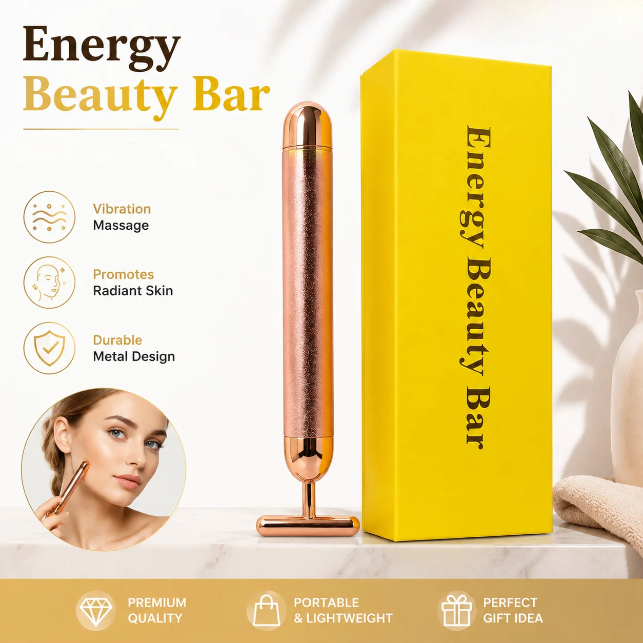 24k Gold T Pulse Firming Energy Beauty Bar Vibration Slimming Massager Facial Stick Tool
24k Gold T Pulse Firming Energy Beauty Bar Vibration Slimming Massager Facial Stick Tool