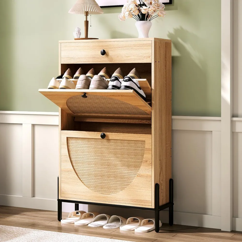 Shoe Cabinet with 2 Flip Drawers - Stylish Entryway Shoe Storage Organizer with Rattan Doors
Shoe Cabinet with 2 Flip Drawers - Stylish Entryway Shoe Storage Organizer with Rattan Doors