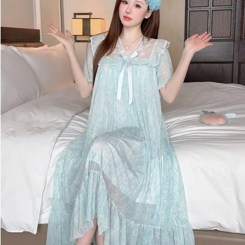 Young Girls Lace Edge Mesh Sexy pajamas dress Princess Summer Loose thin Leisure Wear Sleeping Clothes Wear Outside Girls' Gift
Young Girls Lace Edge Mesh Sexy pajamas dress Princess Summer Loose thin Leisure Wear Sleeping Clothes Wear Outside Girls' Gift