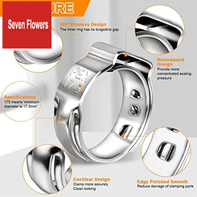 120Piece Cinch Crimp Ring Cinch Clamp Single Ear Hose Clamp For PEX Fitting Connections,
120Piece Cinch Crimp Ring Cinch Clamp Single Ear Hose Clamp For PEX Fitting Connections,