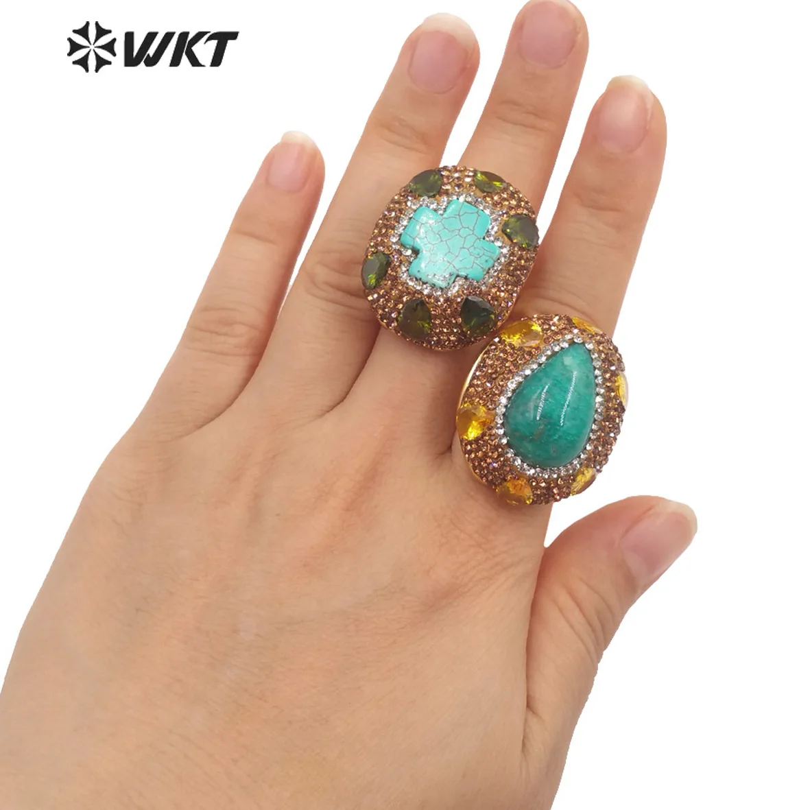 WT-R498 Wholesale Natural Amazonite And Turquoise Stone With Cubic Zircon Big Rings For Unisex Party ACC or For Friends Gifts
WT-R498 Wholesale Natural Amazonite And Turquoise Stone With Cubic Zircon Big Rings For Unisex Party ACC or For Friends Gifts