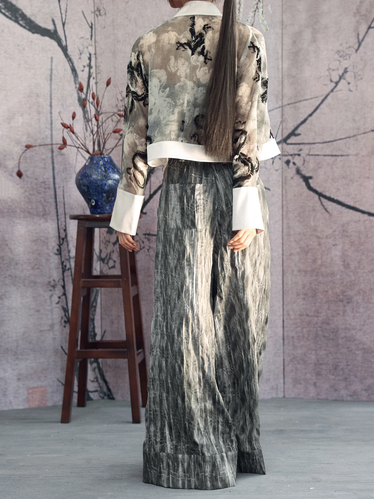New Chinese Style Grey Texture Wide Leg Pants Women's High Waist Button Closure Casual Pants Spring Fashion Slimming Effect
New Chinese Style Grey Texture Wide Leg Pants Women's High Waist Button Closure Casual Pants Spring Fashion Slimming Effect
