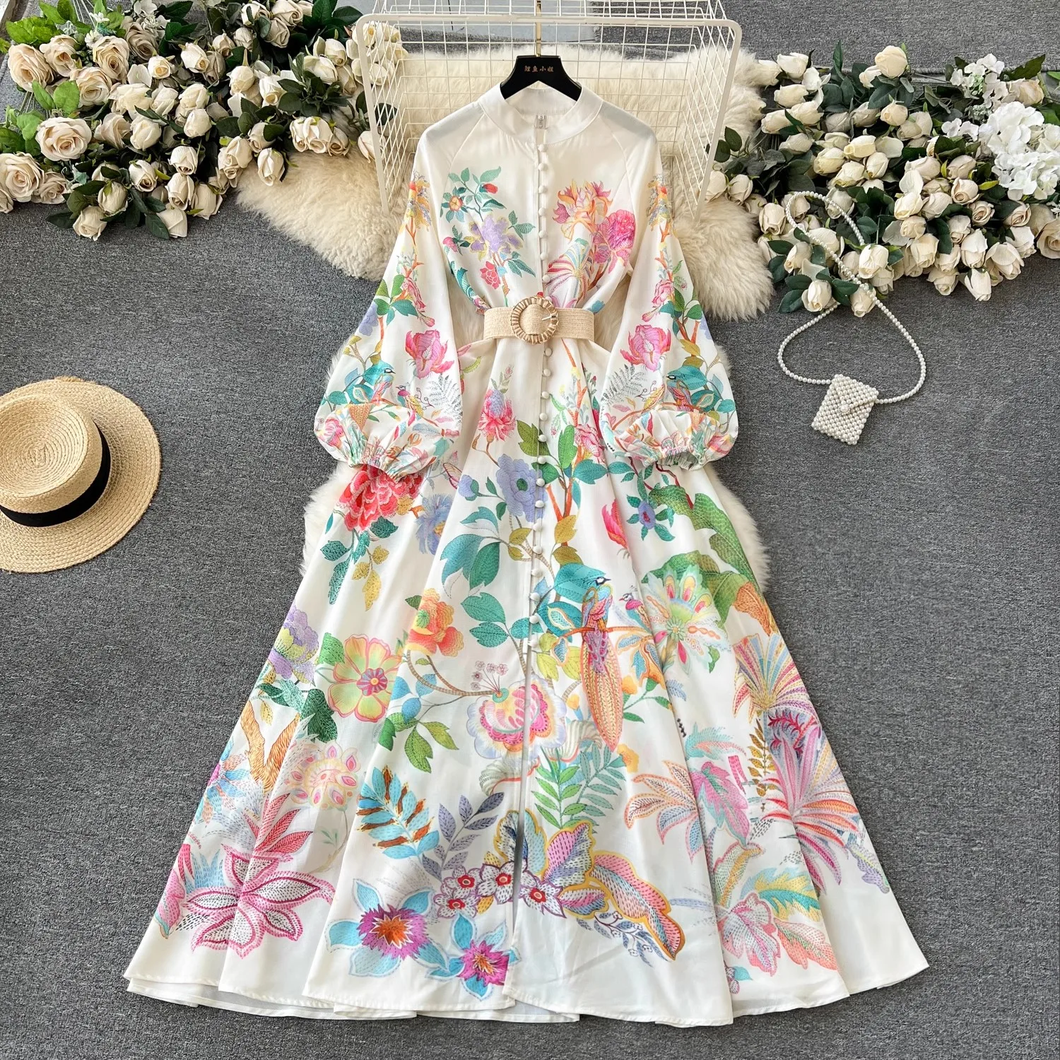 Spring Holiday Gorgeous Floral Maxi Dress Elegant Stand Single Breasted Lantern Sleeve Belt Prom Robe Linen Clothes Vestido 6236
Spring Holiday Gorgeous Floral Maxi Dress Elegant Stand Single Breasted Lantern Sleeve Belt Prom Robe Linen Clothes Vestido 6236