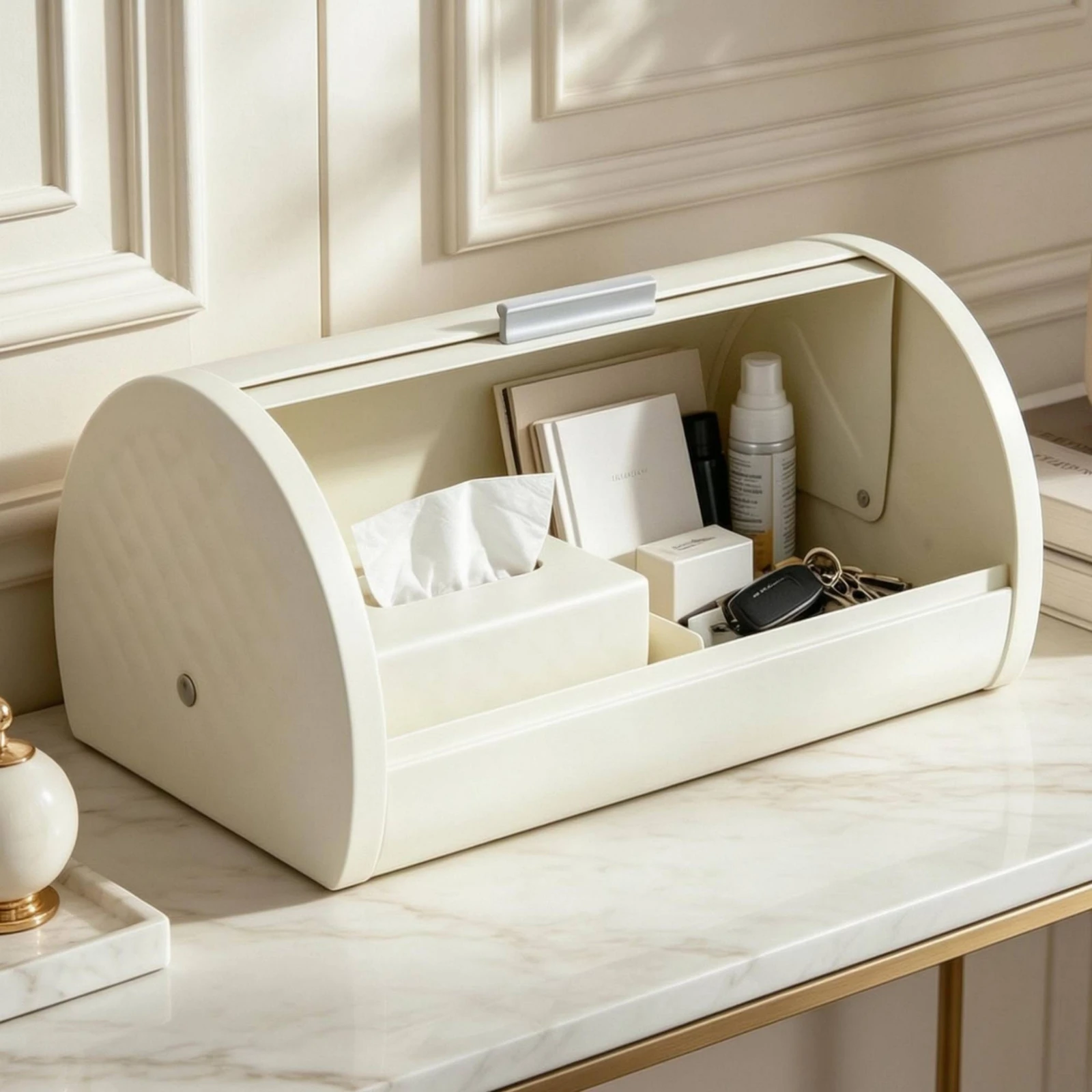 Desktop Storage Box geometricTextured Arched Top Storage Box Cream-White Curved for Pantry
Desktop Storage Box geometricTextured Arched Top Storage Box Cream-White Curved for Pantry