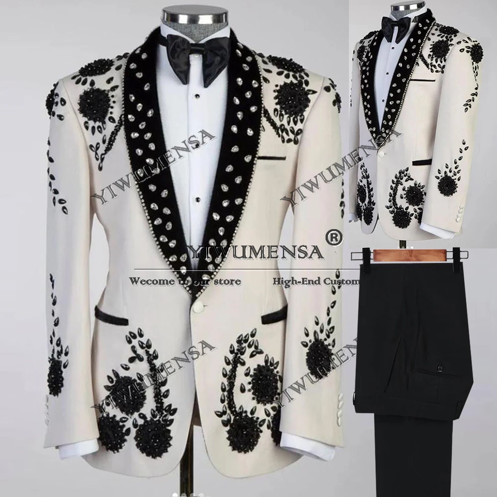 Men's Suits Black Shawl Lapel Prom Blazer Crystals Beads Jacket Pants 2 Pieces Groom Wedding Tuxedos Customized traje de hombre
Men's Suits Black Shawl Lapel Prom Blazer Crystals Beads Jacket Pants 2 Pieces Groom Wedding Tuxedos Customized traje de hombre