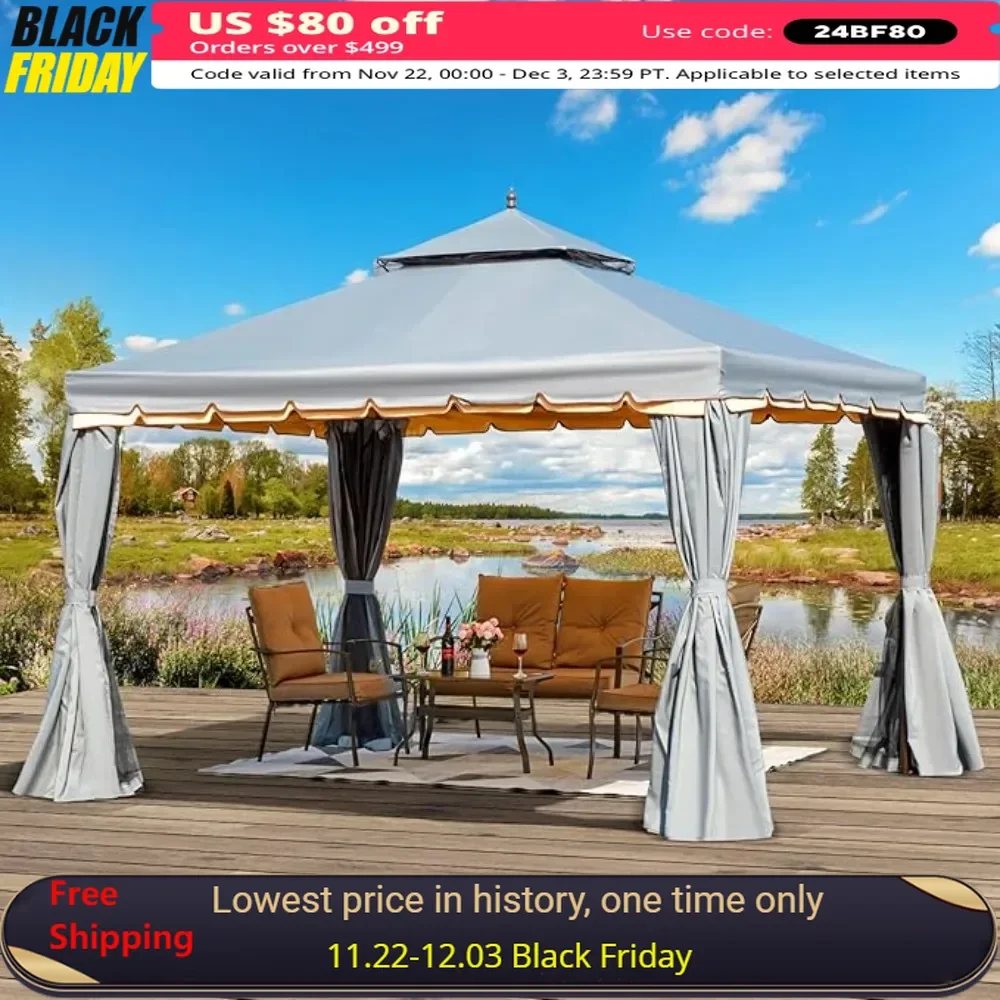 Outdoor Canopy Gazebo, 10x12Double Roof Patio Gazebo Steel Frame with Netting and Shade Curtains for Garden,Patio,Party Canopy,
Outdoor Canopy Gazebo, 10x12Double Roof Patio Gazebo Steel Frame with Netting and Shade Curtains for Garden,Patio,Party Canopy,