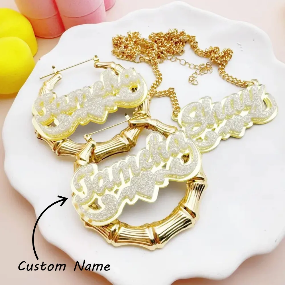 Customized Name Necklace Earrings Set Acrylic Name Personalized Customized Gold Nameplate with Heart Pendant Metal Necklace Gift
Customized Name Necklace Earrings Set Acrylic Name Personalized Customized Gold Nameplate with Heart Pendant Metal Necklace Gift