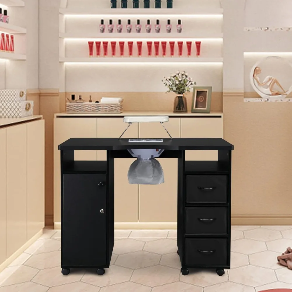 Manicure Nail Table with Dust Collector & Wrist Rest – Double Cabinet, 3 Drawers & 1 Door Station for Home Spa & Beauty Salon
Manicure Nail Table with Dust Collector & Wrist Rest – Double Cabinet, 3 Drawers & 1 Door Station for Home Spa & Beauty Salon
