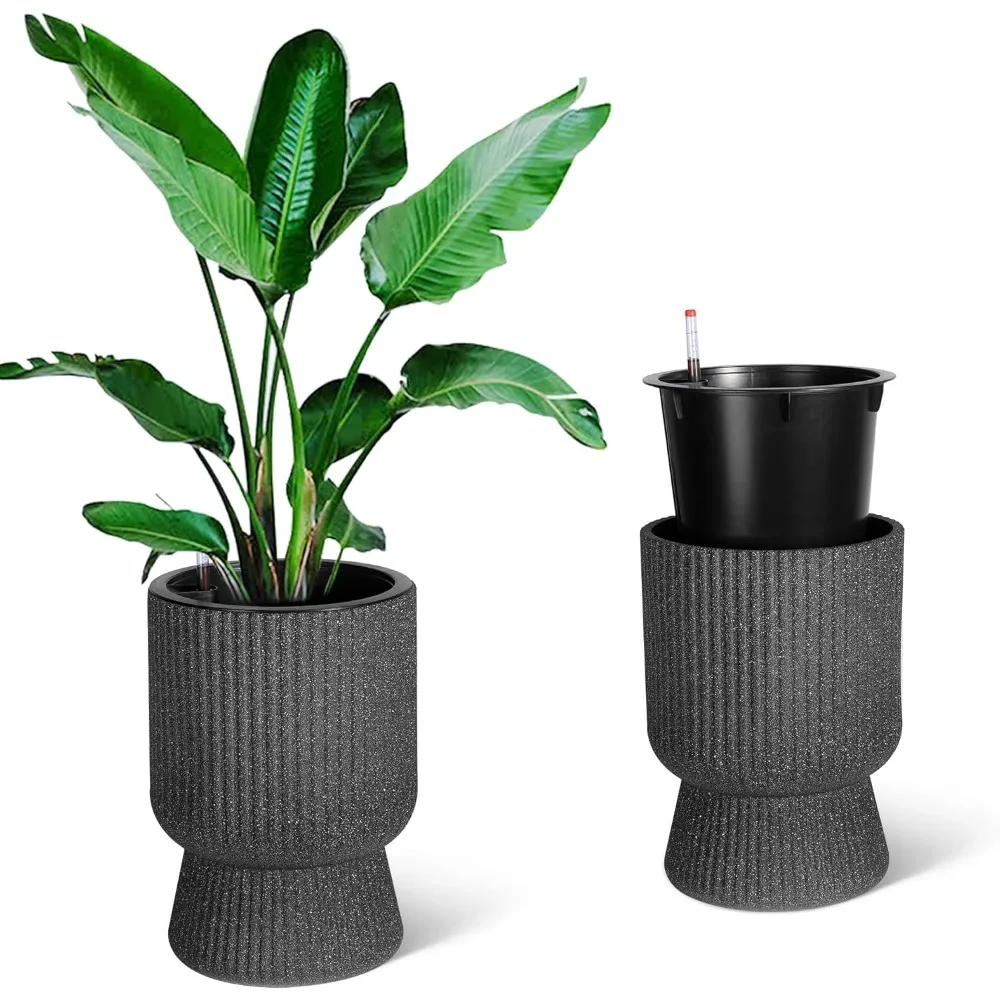 14.2" Tall Planters Set of 2, Plant Pots, Self Watering Pots for Indoor Plants, Flower Pots with Built-in Drainage and a Water L
14.2" Tall Planters Set of 2, Plant Pots, Self Watering Pots for Indoor Plants, Flower Pots with Built-in Drainage and a Water L