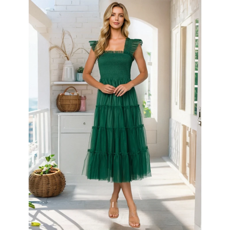 Women Summer Tulle Midi Dress Sleeveless Smocked Ruffle Mesh Flowy Dresses Party Wedding Guest Sundress
Women Summer Tulle Midi Dress Sleeveless Smocked Ruffle Mesh Flowy Dresses Party Wedding Guest Sundress