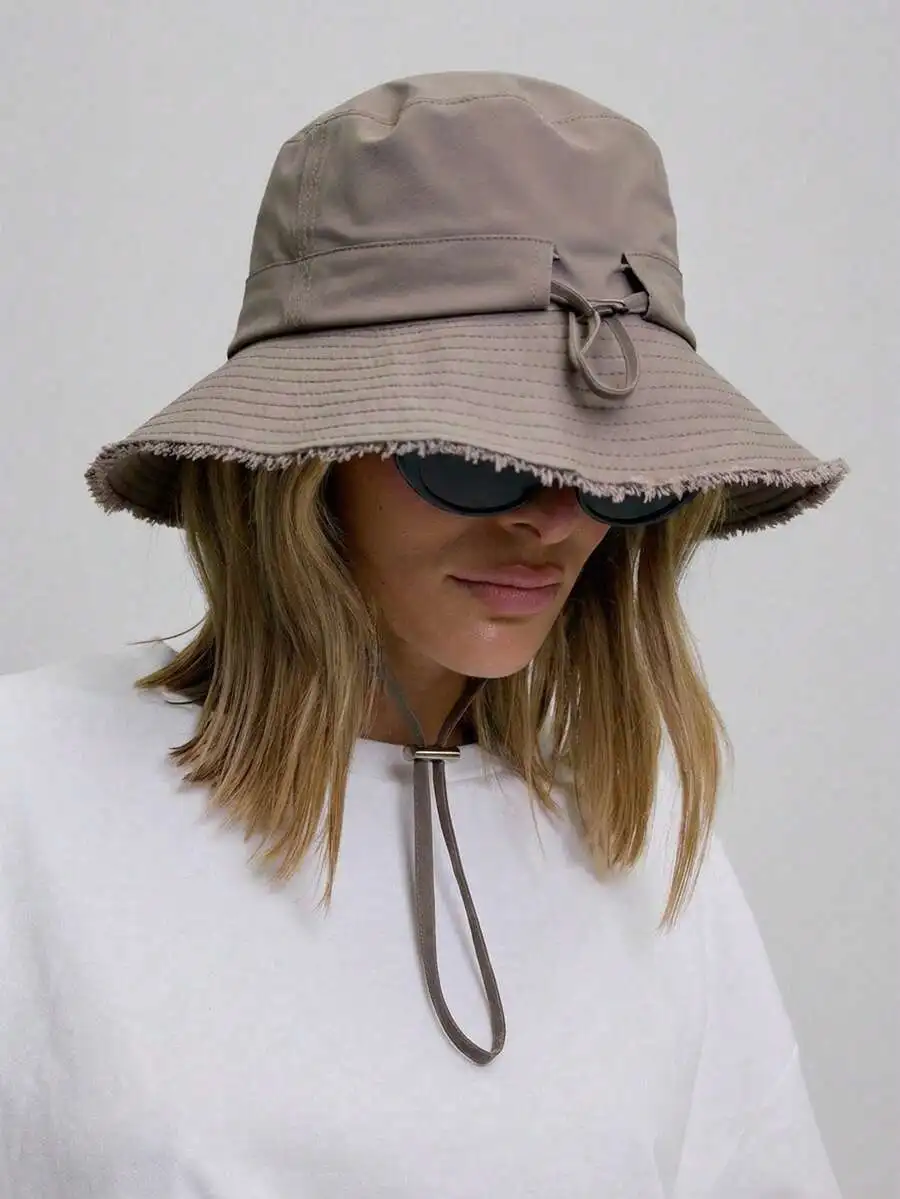 Frayed Edge Tie String Bucket Hat For Festival Outdoor Sun Protection
Frayed Edge Tie String Bucket Hat For Festival Outdoor Sun Protection