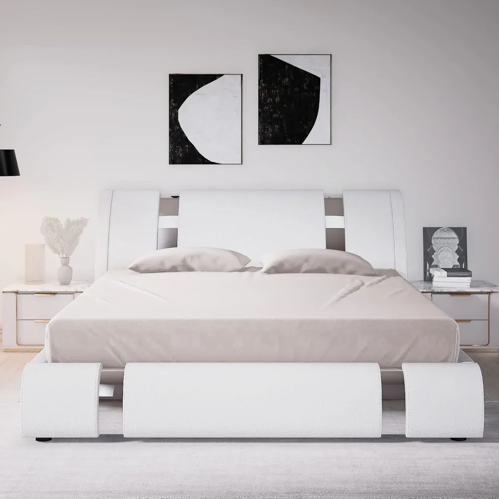 King Size Bed Frame,Faux Leather Upholstered Platform Bed with Adjustable Headboard,Wooden Slats Support,No Box Spring Needed
King Size Bed Frame,Faux Leather Upholstered Platform Bed with Adjustable Headboard,Wooden Slats Support,No Box Spring Needed