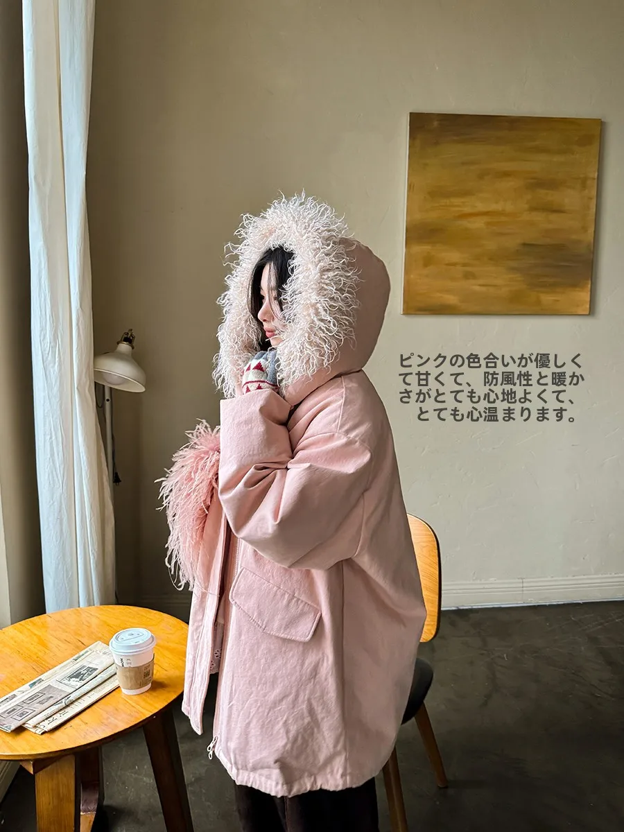 Warmth And Sle: Pink Cotton Goose down Puffer Coat with Hood Casual Comfortable Anni Forest Women's Winter Jaet
Warmth And Sle: Pink Cotton Goose down Puffer Coat with Hood Casual Comfortable Anni Forest Women's Winter Jaet
