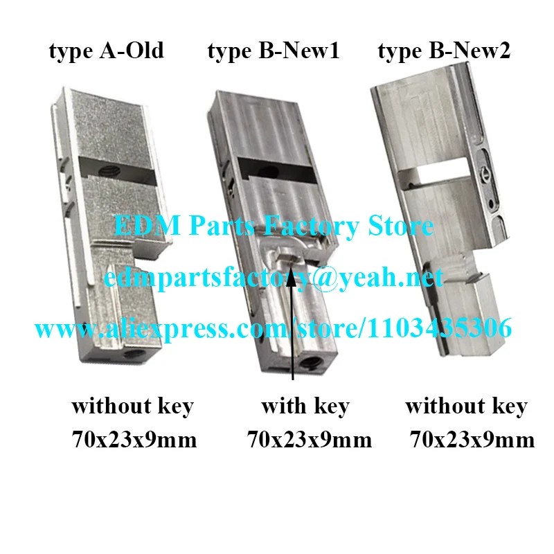 Sodic ALN edm Slide Block 70Lx23Wx9Tmm (type A Old, type B with key, type C without key) for ALN400 ALN600 wire cut machine
Sodic ALN edm Slide Block 70Lx23Wx9Tmm (type A Old, type B with key, type C without key) for ALN400 ALN600 wire cut machine