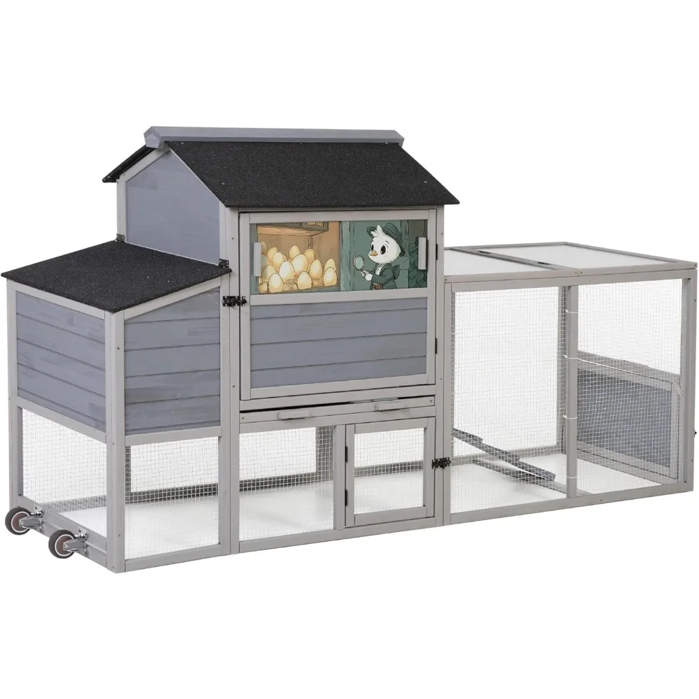 82" Large Wooden Chicken Coop, Outdoor Rabbit Hutch with Wheels, Sunshine Board, Asphalt Roof, Ramp, Openable Top, Door
82" Large Wooden Chicken Coop, Outdoor Rabbit Hutch with Wheels, Sunshine Board, Asphalt Roof, Ramp, Openable Top, Door