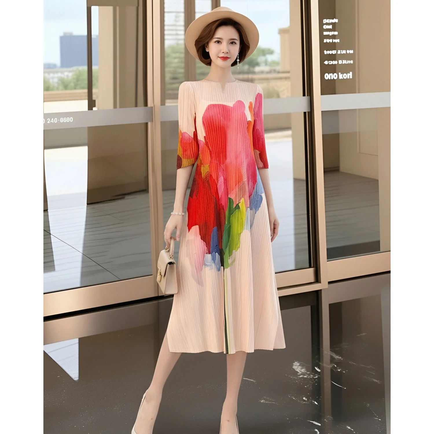 Miyake Pleated Dress Women's 2026 New Fashion Ink Painting Printed V-neck Mid-sleeve Loose Elegant Mid-length Skirt
Miyake Pleated Dress Women's 2026 New Fashion Ink Painting Printed V-neck Mid-sleeve Loose Elegant Mid-length Skirt