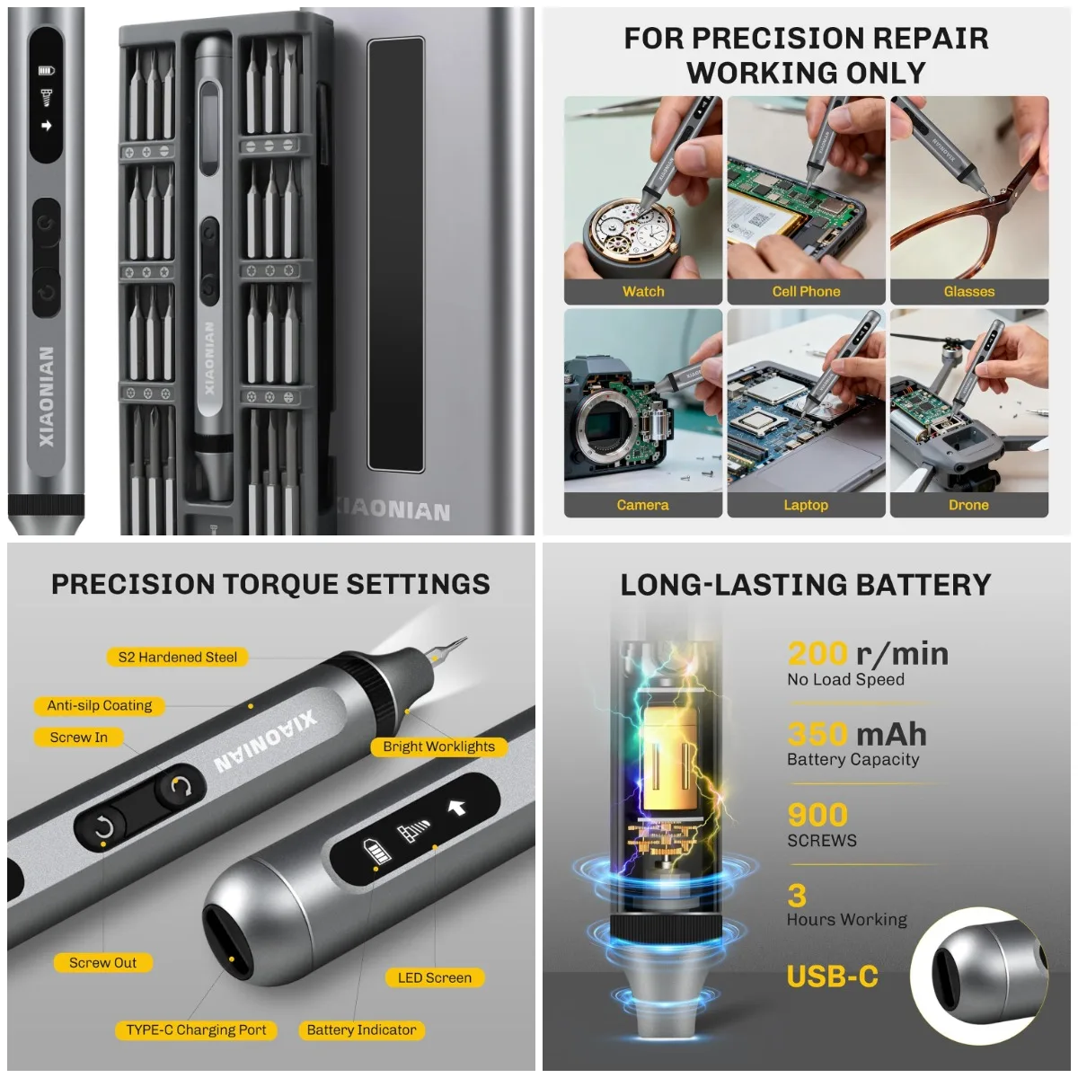 52-in-1 Electric Screwdriver Set, 3.7V Mini Precision Tool with 48 Magnetic Bits, USB-C Charging, LED Light for Phone, Watch, PC
52-in-1 Electric Screwdriver Set, 3.7V Mini Precision Tool with 48 Magnetic Bits, USB-C Charging, LED Light for Phone, Watch, PC