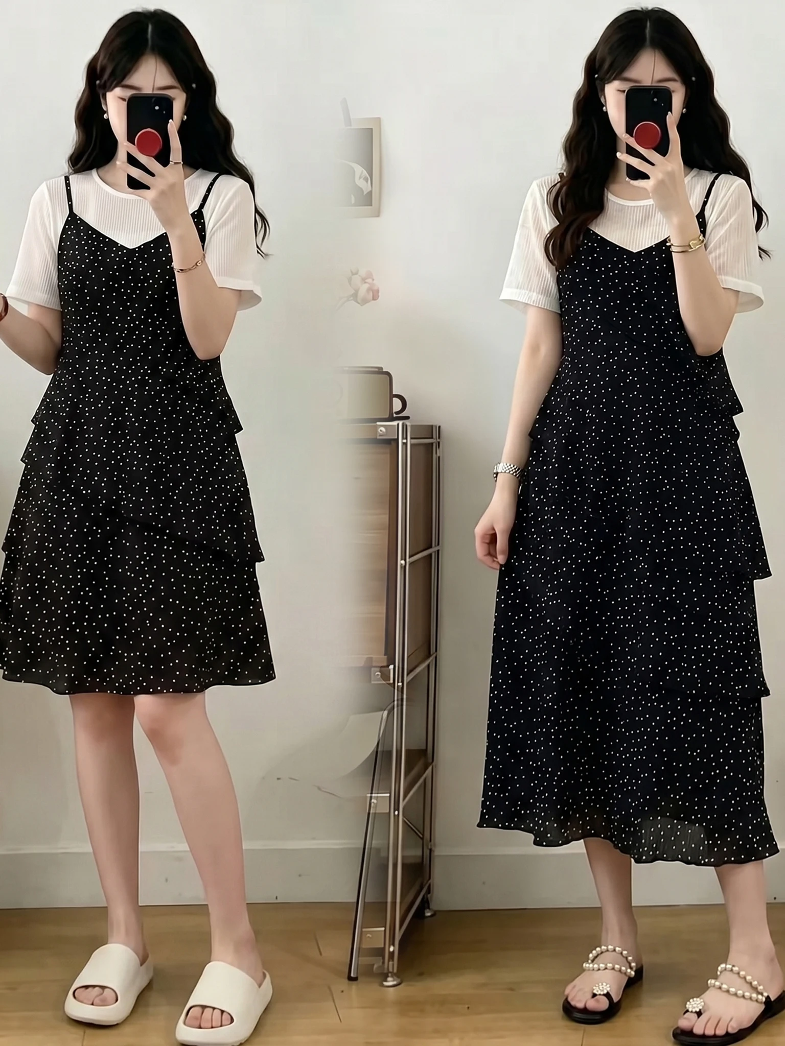 plus Size Summer Korean Style Polka Dot Long Dress Slimming Patchwork Meat Covering Fake Two-Piece Dress A-Line Skirt
plus Size Summer Korean Style Polka Dot Long Dress Slimming Patchwork Meat Covering Fake Two-Piece Dress A-Line Skirt