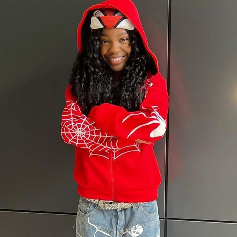 2023 Women Red Spider Web Series Jackets Fashion Zip Embroidery Casual Series Trend Oversized Hoodie Long Sleeve Coat Streetwear
2023 Women Red Spider Web Series Jackets Fashion Zip Embroidery Casual Series Trend Oversized Hoodie Long Sleeve Coat Streetwear
