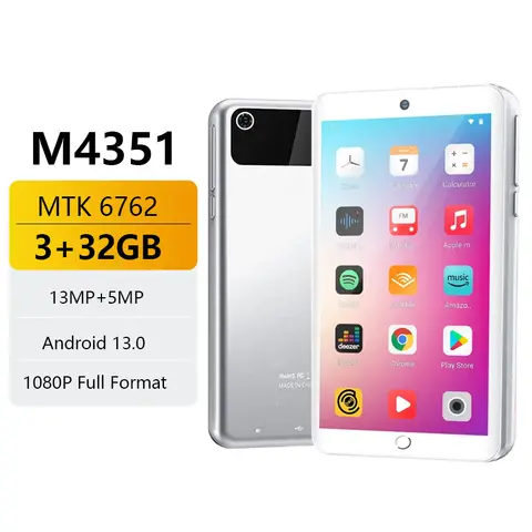 Lettore mp3 da 96 GB (64 GB + 32 GB) con fotocamera Android 13.0 con Bluetooth 5.0 e WiFi, touch screen da 4,3 pollici, Spotify, flessibile, Pandora