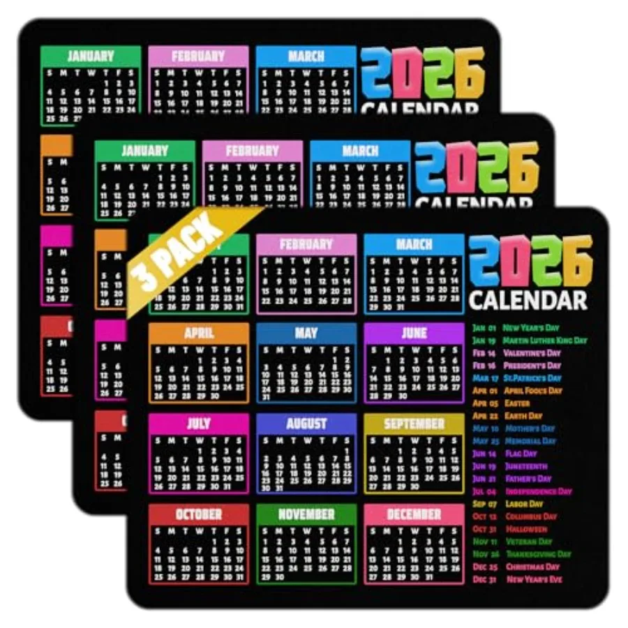 2026 Calendar Mouse Pad, 9.5 x 7.9 Inch, Non-Slip Rubber Base, 3 Pack, Monthly Planner with Holidays for Computer Laptop Office
2026 Calendar Mouse Pad, 9.5 x 7.9 Inch, Non-Slip Rubber Base, 3 Pack, Monthly Planner with Holidays for Computer Laptop Office