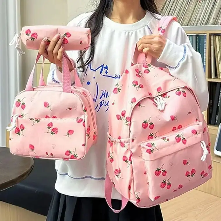 Oxford Cloth Strawberry Backpack Large Capacity Adjustable Laptop Backpack with Lunch Bag & Pencil Case Preppy Style School Bag
Oxford Cloth Strawberry Backpack Large Capacity Adjustable Laptop Backpack with Lunch Bag & Pencil Case Preppy Style School Bag