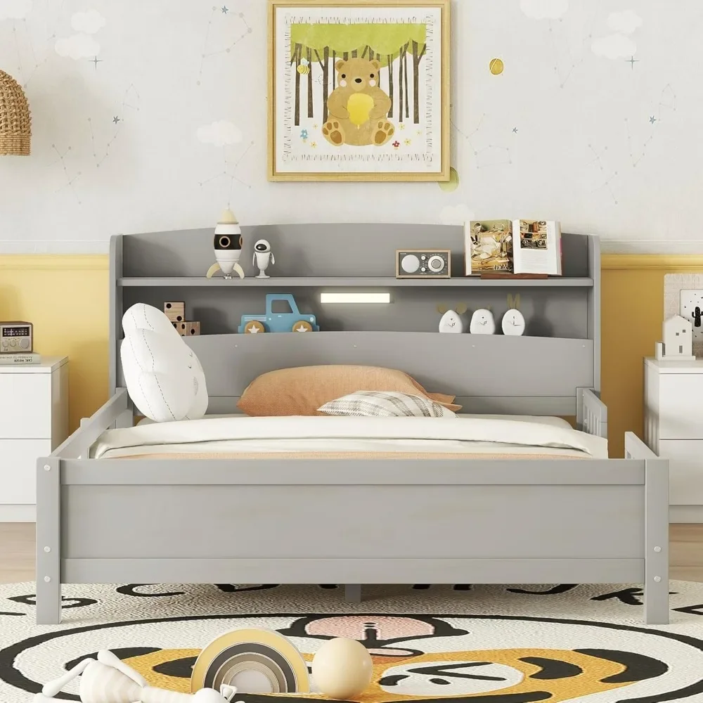 Bed Frame Full Size for Kids with Rails, Storage Headboard, LED Light, Slat Support, Wood Low Platform Bed Frame
Bed Frame Full Size for Kids with Rails, Storage Headboard, LED Light, Slat Support, Wood Low Platform Bed Frame