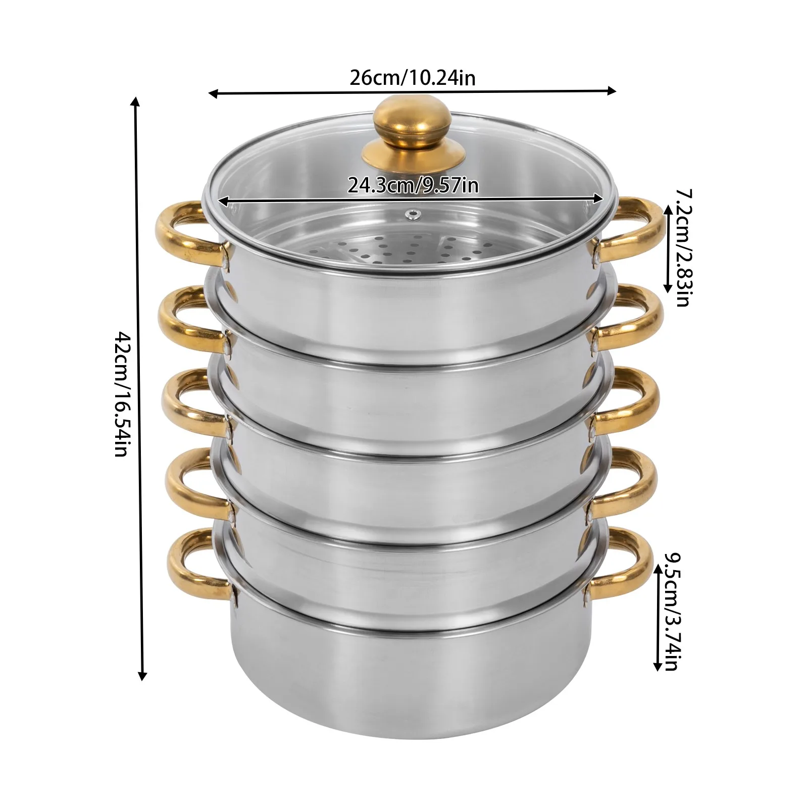 5 Tier Stainless Steel Steamer Pot 5L Large Capacity Stackable Food Steamer with Gold Anti Scald Handle for Induction and Gas Stove Kitchen Cooking
5 Tier Stainless Steel Steamer Pot 5L Large Capacity Stackable Food Steamer with Gold Anti Scald Handle for Induction and Gas Stove Kitchen Cooking