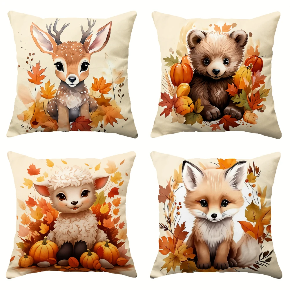 Set of four, sofa pillowcase, 45 cm × 45 cm, reversible print, home decor, whimsical cartoon dwu with autumn leaves and berri
Set of four, sofa pillowcase, 45 cm × 45 cm, reversible print, home decor, whimsical cartoon dwu with autumn leaves and berri