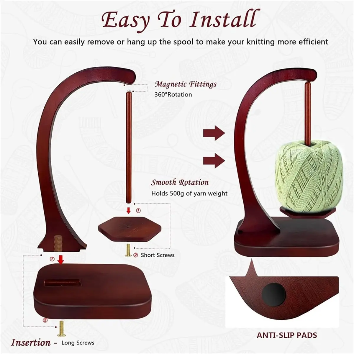 Yarn Holder for Crocheting and Knitting, Wooden Yarn Spinner with Magnetic Rotating Mechanism and Anti-Slip Pads, Gifts
Yarn Holder for Crocheting and Knitting, Wooden Yarn Spinner with Magnetic Rotating Mechanism and Anti-Slip Pads, Gifts
