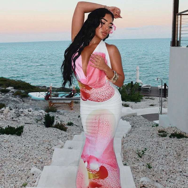 YUZHEXI fashion printed swinging halter neck bodycon long dress beach vacation pink robe
YUZHEXI fashion printed swinging halter neck bodycon long dress beach vacation pink robe