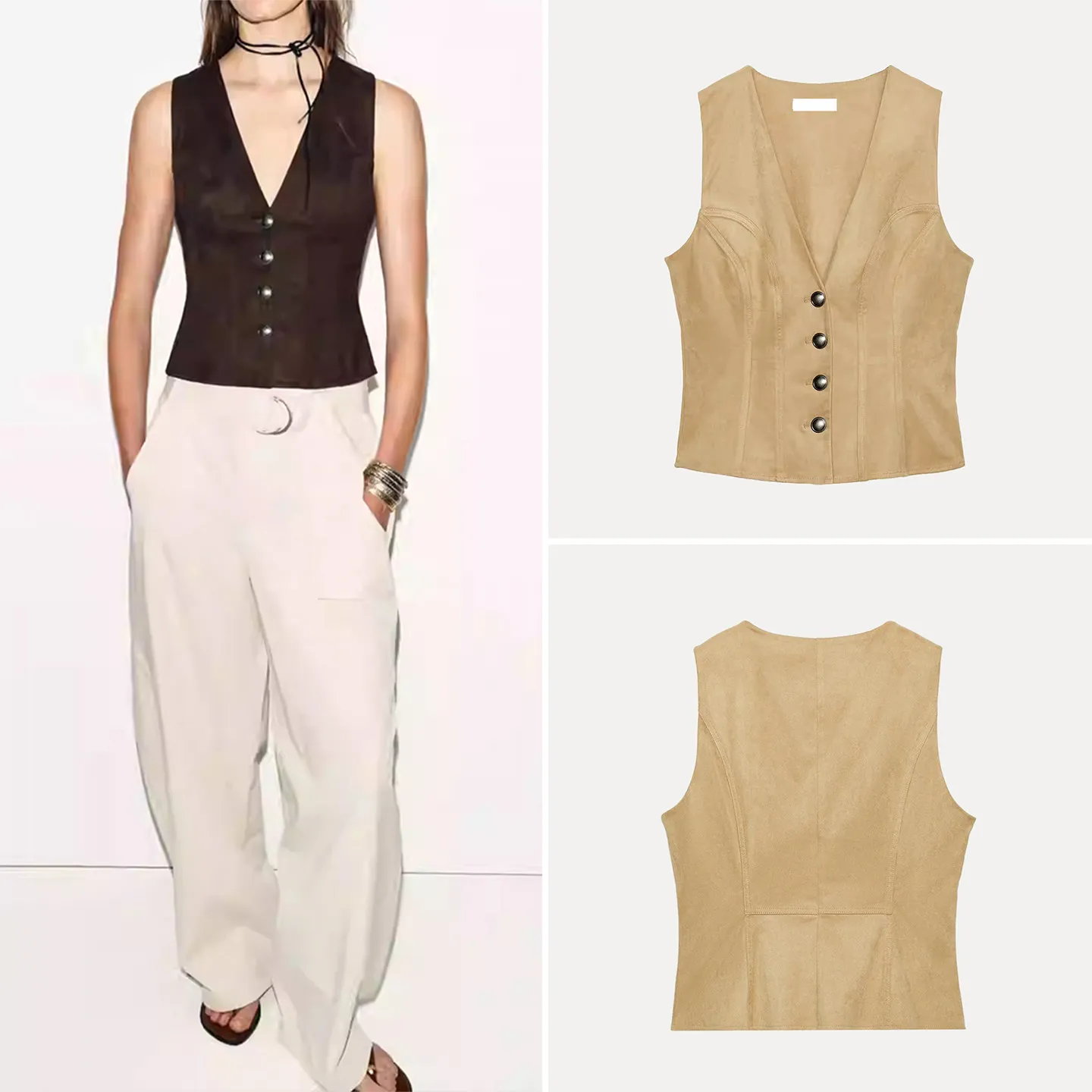 Women's Short Sleeveless V-neck Buttoned Vest 2026 Spring Fashion Quality Effect Teen Girls' Clothing ZADATA Brand
Women's Short Sleeveless V-neck Buttoned Vest 2026 Spring Fashion Quality Effect Teen Girls' Clothing ZADATA Brand