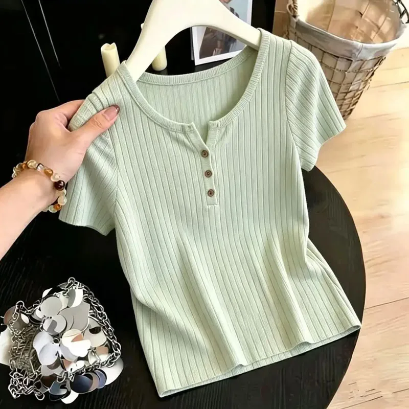 Knitwears Knitted Sweater Women Pullovers Summer O-Neck Knit Sweater Pullover Women Tops New Short Sleeve Women Clothing Q3842
Knitwears Knitted Sweater Women Pullovers Summer O-Neck Knit Sweater Pullover Women Tops New Short Sleeve Women Clothing Q3842