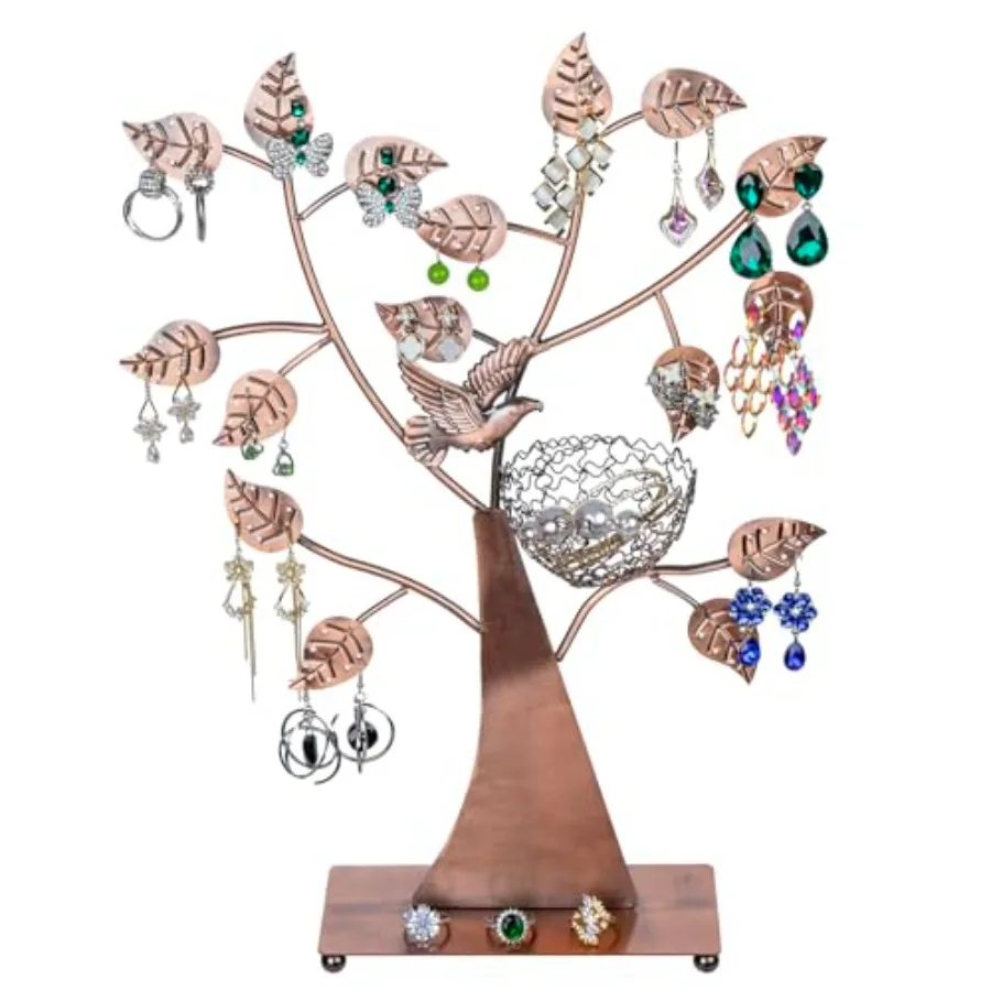 14-дюймовый современный бронзовый органайзер для ювелирных изделий, дерево с птичьим гнездом, вмещает 48 серег, подставка для ожерелья и браслета, металлическая настольная подставка
14-дюймовый современный бронзовый органайзер для ювелирных изделий, дерево с птичьим гнездом, вмещает 48 серег, подставка для ожерелья и браслета, металлическая настольная подставка