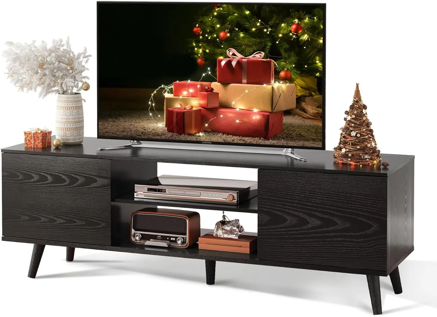Modern TV Stand for 55-65 Inch TVs, Entertainment Center with Adjustable Shelves and Soft-Close Cabinets in Black
Modern TV Stand for 55-65 Inch TVs, Entertainment Center with Adjustable Shelves and Soft-Close Cabinets in Black