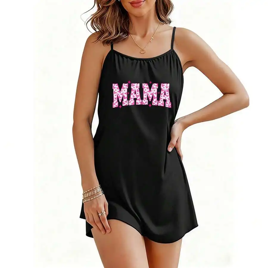 Womens Black Spaghetti Strap Nightdress With Mama Letter Print Loose Fit Sleepwear Loungewear
Womens Black Spaghetti Strap Nightdress With Mama Letter Print Loose Fit Sleepwear Loungewear