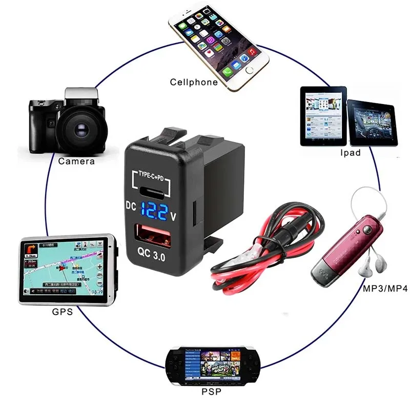 12V-24V Car Charger Socket Adapter Dual Usb Ports Fast Charger Socket with Voltage Display for Toyota Auto Accessories 40X22Mm
12V-24V Car Charger Socket Adapter Dual Usb Ports Fast Charger Socket with Voltage Display for Toyota Auto Accessories 40X22Mm