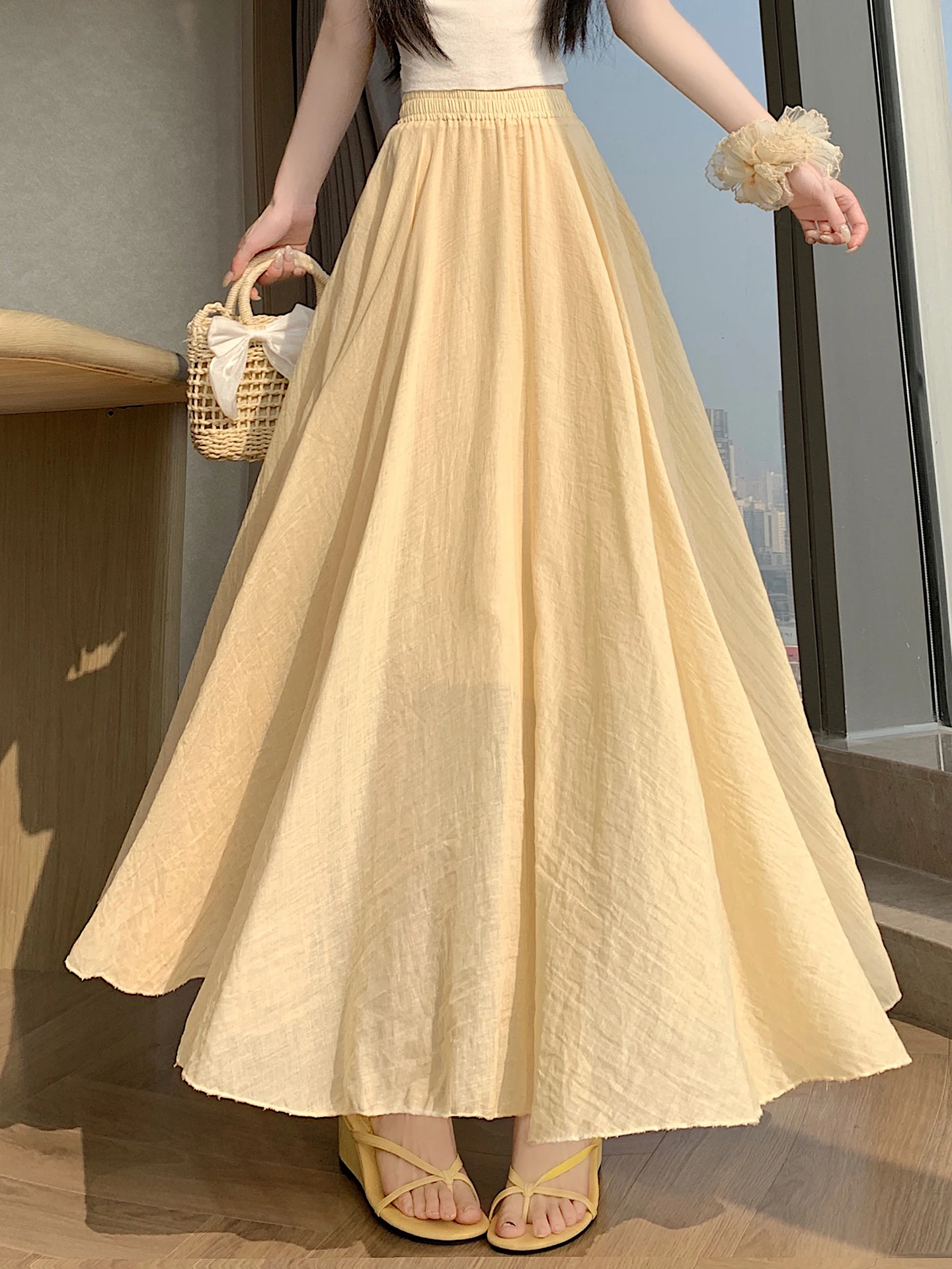Lace Cotton Linen Umbrella Skirt Women's Summer Thin Gentle Drape Large Hem A-Line Long Skirt Commute Korean Style mid Waist
Lace Cotton Linen Umbrella Skirt Women's Summer Thin Gentle Drape Large Hem A-Line Long Skirt Commute Korean Style mid Waist