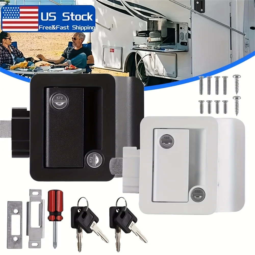 RV RV Interior and Exterior Open Door Lock Black or White, Replaceable Trimark, Bargman and other door locks of these sizes, 1-1/4" to 1-1/2" door thickness suitable for 2-3/4" x 3-3/ 4" hole diameter. Suitable for most RV doors. 1 panel lock + 2 installa
RV RV Interior and Exterior Open Door Lock Black or White, Replaceable Trimark, Bargman and other door locks of these sizes, 1-1/4" to 1-1/2" door thickness suitable for 2-3/4" x 3-3/ 4" hole diameter. Suitable for most RV doors. 1 panel lock + 2 installa
