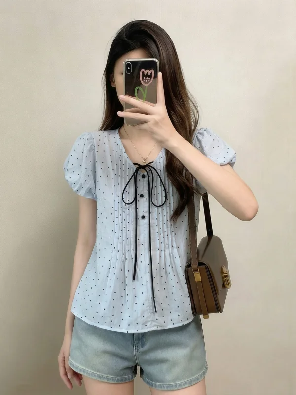 Light Blue Polka Dot Short Sleeve Shirt Women's Summer New plus Size Micro Fat MM Doll Shirt Anti-Aging Top Commute Style Kor...
Light Blue Polka Dot Short Sleeve Shirt Women's Summer New plus Size Micro Fat MM Doll Shirt Anti-Aging Top Commute Style Kor...