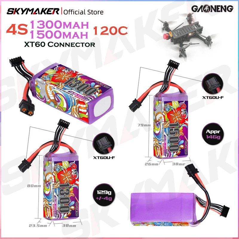 Аккумулятор GAONENG GNB 4S 15,2 в 1300 мАч 1500 мАч 120C XT60 Lipo для радиоуправляемого квадрокоптера вертолета гоночного дрона
Аккумулятор GAONENG GNB 4S 15,2 в 1300 мАч 1500 мАч 120C XT60 Lipo для радиоуправляемого квадрокоптера вертолета гоночного дрона