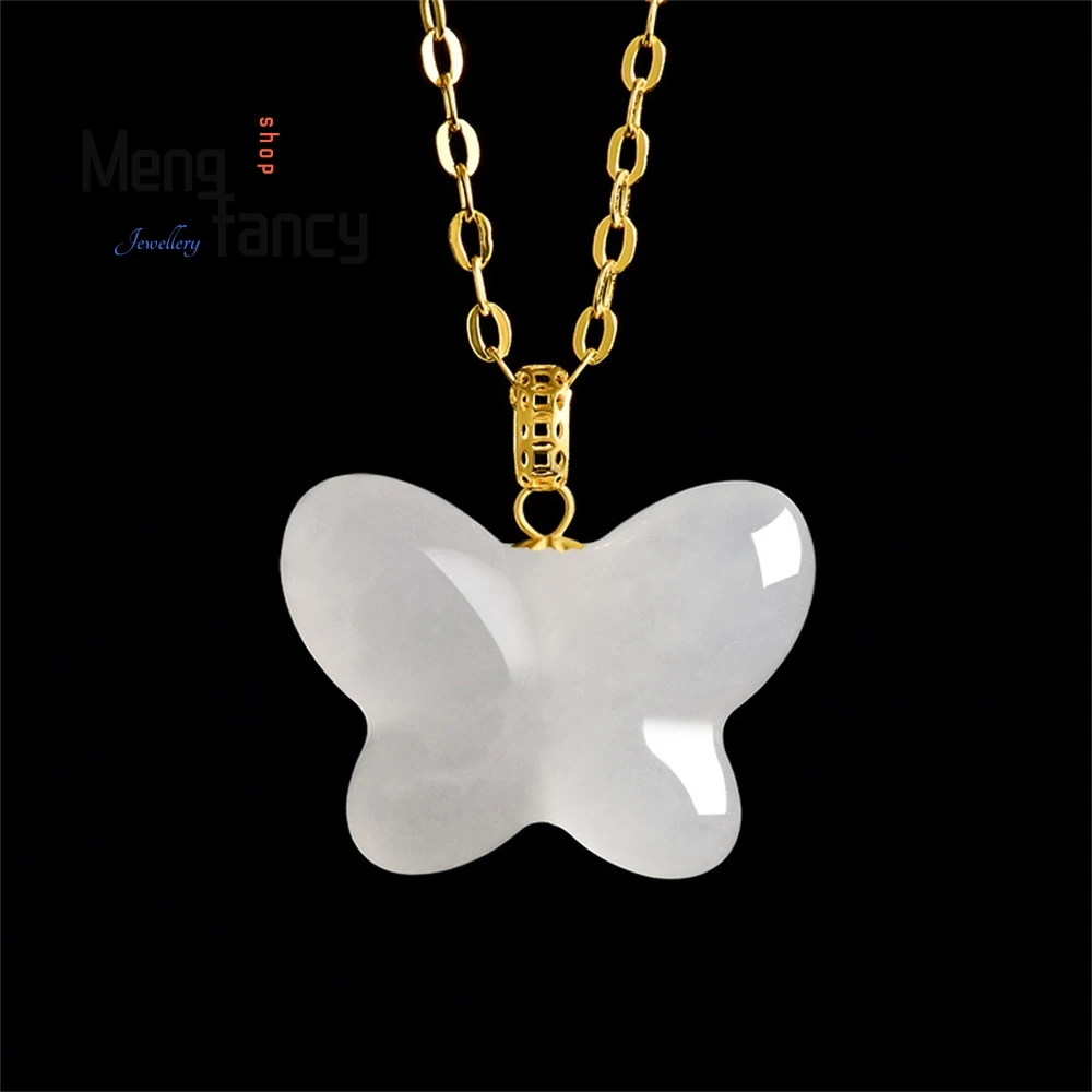 Natural Old Material Hetian Jade White Jade Butterfly Pendant, Genuine 18K Gold Inlaid Jade Stone Pendant Necklace For Women
Natural Old Material Hetian Jade White Jade Butterfly Pendant, Genuine 18K Gold Inlaid Jade Stone Pendant Necklace For Women