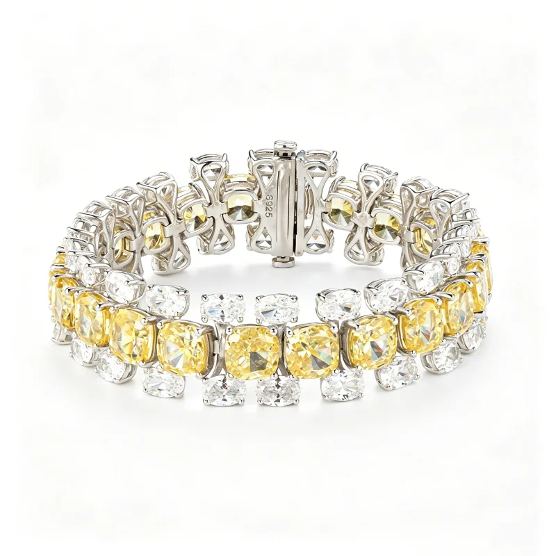 Bellux shaped high carbon diamond colorful yellow ice flower cut S925 silver plated platinum bracelet luxury banquet bracelet
Bellux shaped high carbon diamond colorful yellow ice flower cut S925 silver plated platinum bracelet luxury banquet bracelet