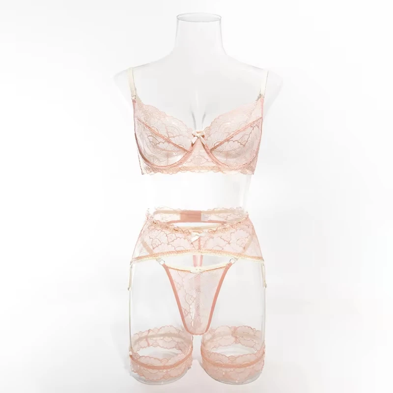 Bikini lace lingerie with underwire, push-up, hollow-out four-piece set
Bikini lace lingerie with underwire, push-up, hollow-out four-piece set