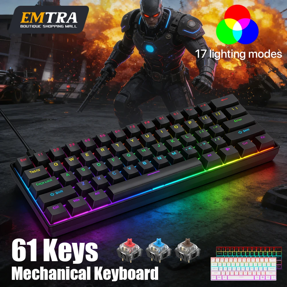 61 Key Mini Gaming Keyboard 60% 2025 New RGB Backlit Wired USB Ultra-Compact Ergonomic Office Keyboard with Mechanical Feeling
61 Key Mini Gaming Keyboard 60% 2025 New RGB Backlit Wired USB Ultra-Compact Ergonomic Office Keyboard with Mechanical Feeling