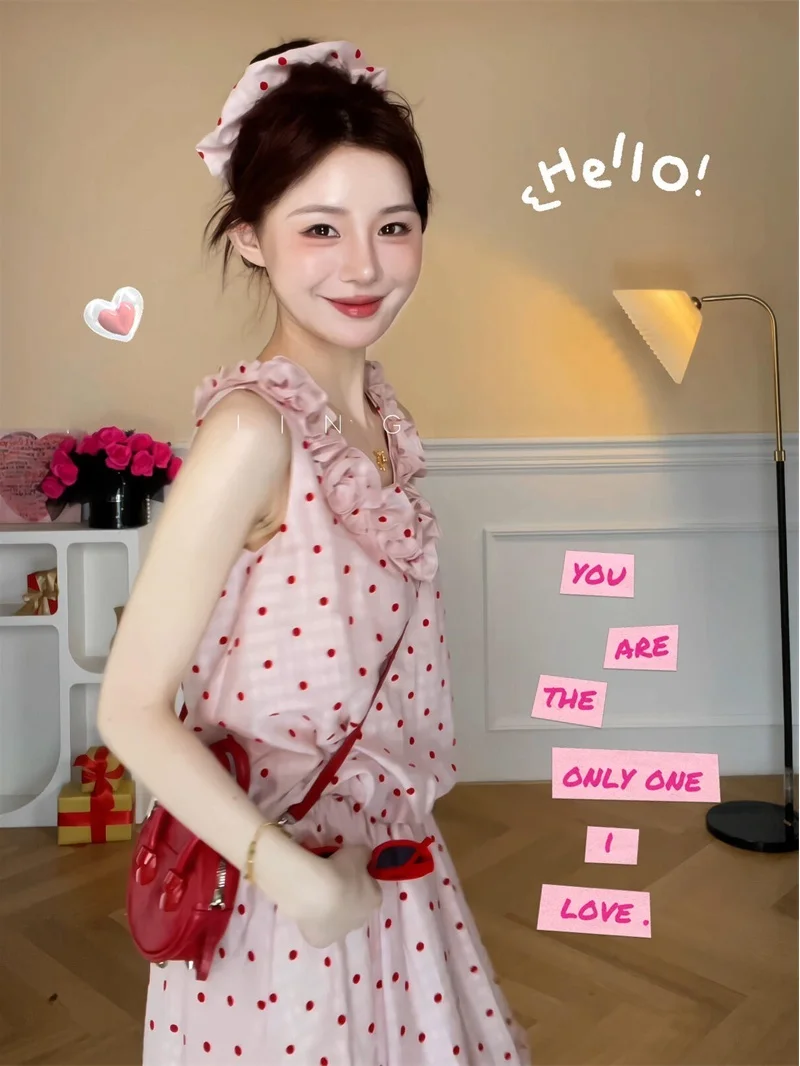 Pink Polka Dot Halter Neck Top And Skirt Set Summer New Style Korean Style Ageless Gentle Polka Dot Skirt Matching Soft Pink ...
Pink Polka Dot Halter Neck Top And Skirt Set Summer New Style Korean Style Ageless Gentle Polka Dot Skirt Matching Soft Pink ...