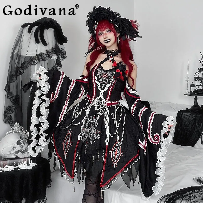 Full Set of Cthulhu Dark Gothic Halloween Dress Women Cold Shoulder Long Sleeve Ethnic Halter Neck Dresses Girls Role Play Dress
Full Set of Cthulhu Dark Gothic Halloween Dress Women Cold Shoulder Long Sleeve Ethnic Halter Neck Dresses Girls Role Play Dress