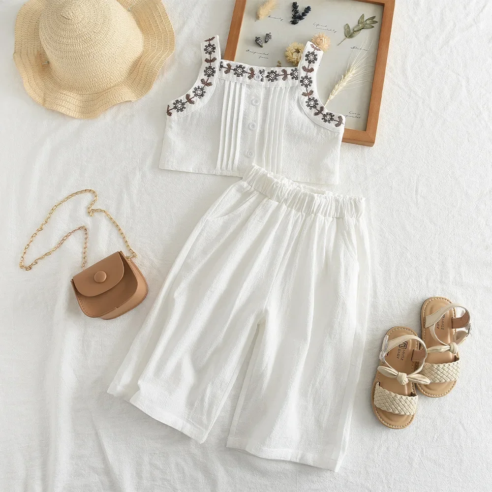 3 4 5 6 7 Years Summer Girls Clothing Sets New Embroidered Vintage Top + Cotton Wide Leg Pants Casual Two Piece Set Kids Clothes
3 4 5 6 7 Years Summer Girls Clothing Sets New Embroidered Vintage Top + Cotton Wide Leg Pants Casual Two Piece Set Kids Clothes